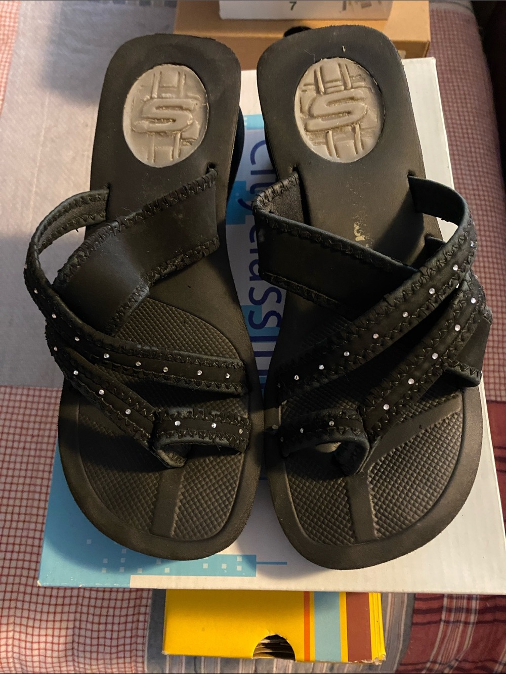 Skechers Black Rhinestone Toe-Loop Sandals for Women